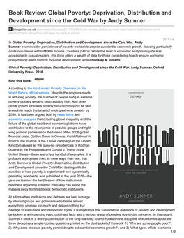 Global Poverty: Deprivation, Distribution and Development Since the Cold War by Andy Sumner