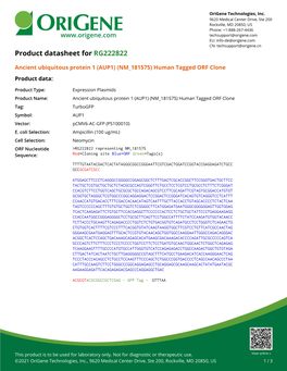 (AUP1) (NM 181575) Human Tagged ORF Clone Product Data
