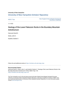 Geology of the Lower Paleozoic Rocks in the Boundary Mountain Anticlinorium