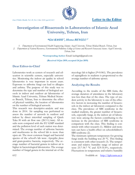 Investigation of Bioaerosols in Laboratories of Islamic Azad University, Tehran, Iran