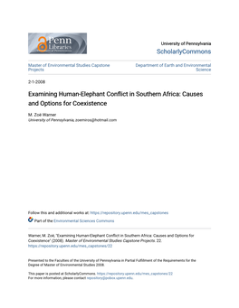 Examining Human-Elephant Conflict in Southern Africa: Causes and Options for Coexistence