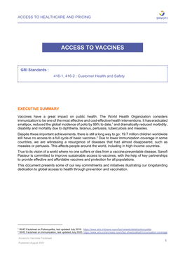 August 2021 Factsheet Access to Vaccines