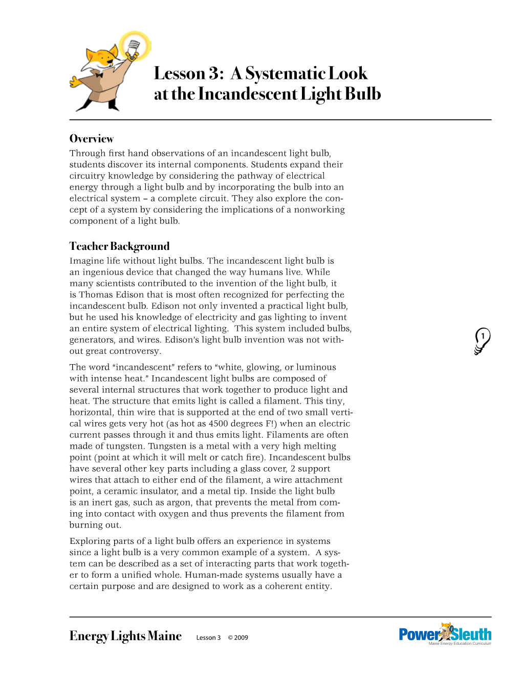 Lesson 3: a Systematic Look at the Incandescent Light Bulb