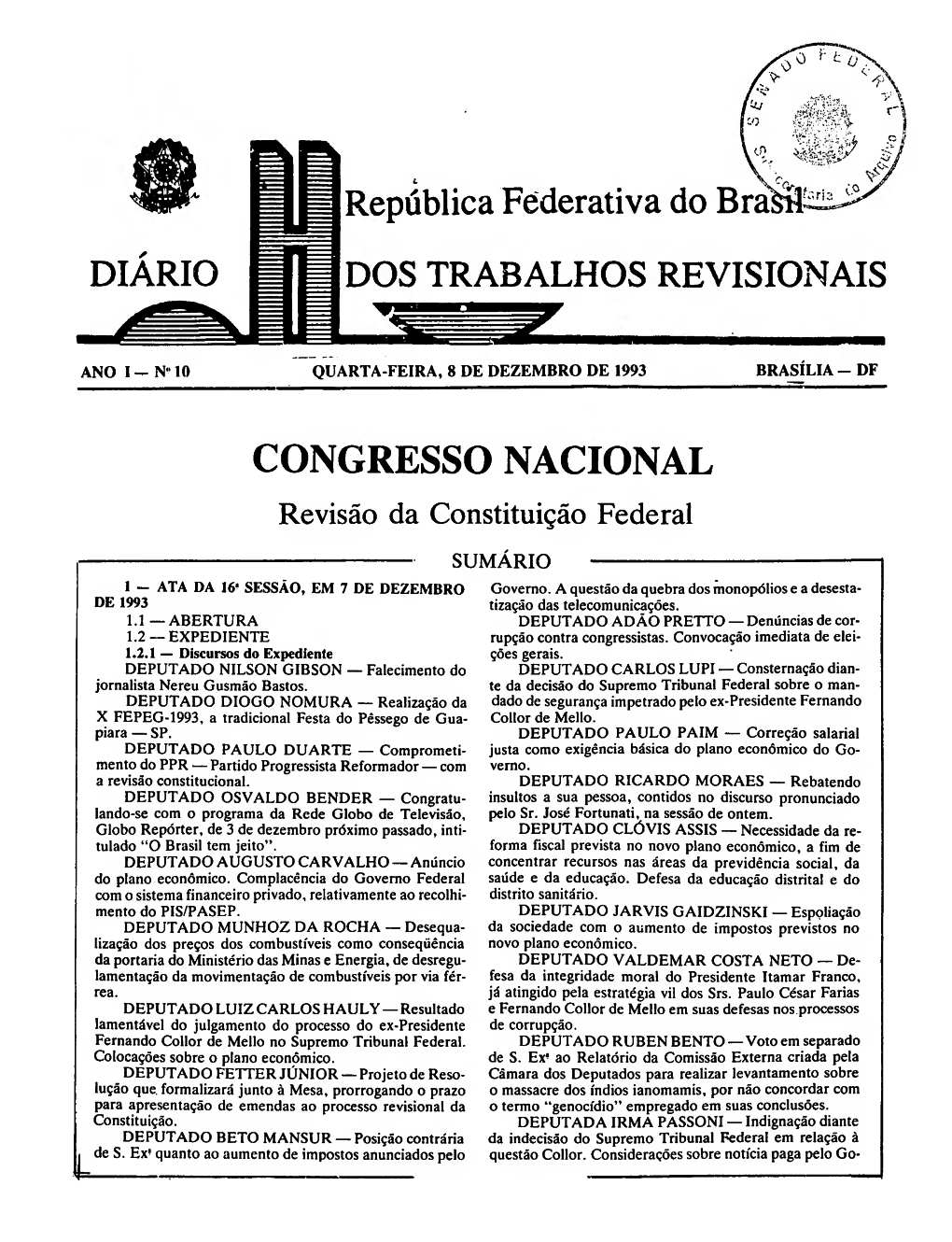 DIARIO \ Ri R-,-. (P Republica Federativa Do Brasij DOS