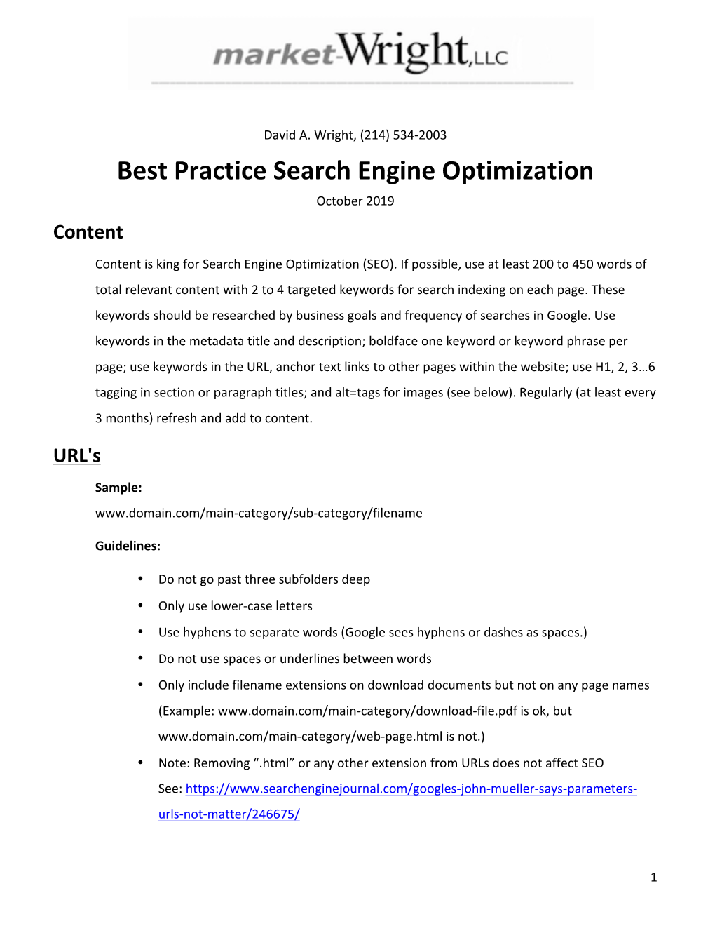 David Wright Best Practice Search Engine Optimization