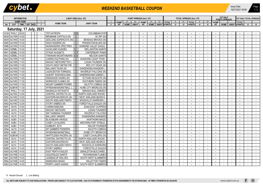 Weekend Basketball Coupon 16/07/2021 09:56 1 / 2