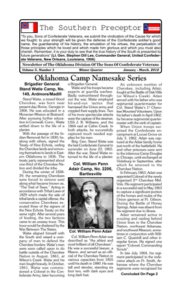 January - March, 2012 Oklahoma Camp Namesake Series Brigadier General a Brigadier General