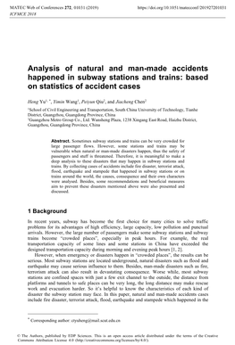 Analysis of Natural and Man-Made Accidents Happened in Subway Stations and Trains: Based on Statistics of Accident Cases