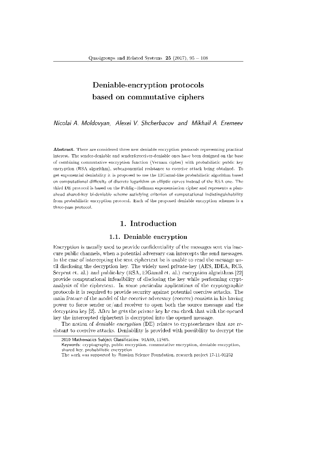 Deniable-Encryption Protocols Based on Commutative Ciphers 1. Introduction