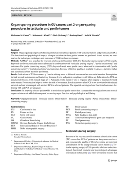 Part 2-Organ-Sparing Procedures in Testicular and Penile Tumors