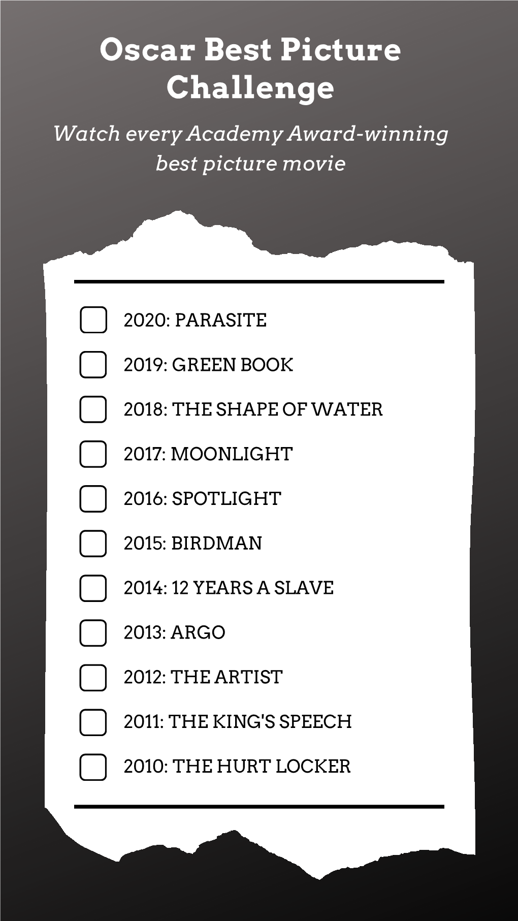 Oscar Best Picture Challenge Printable Checklist DocsLib