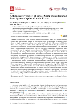 Antinociceptive Effect of Single Components Isolated from Agrimonia Pilosa Ledeb. Extract