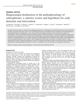 Hippocampal Dysfunction in the Pathophysiology of Schizophrenia: a Selective Review and Hypothesis for Early Detection and Intervention