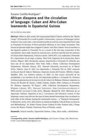 Cuban and Afro-Cuban Loanwords in Equatorial Guinea