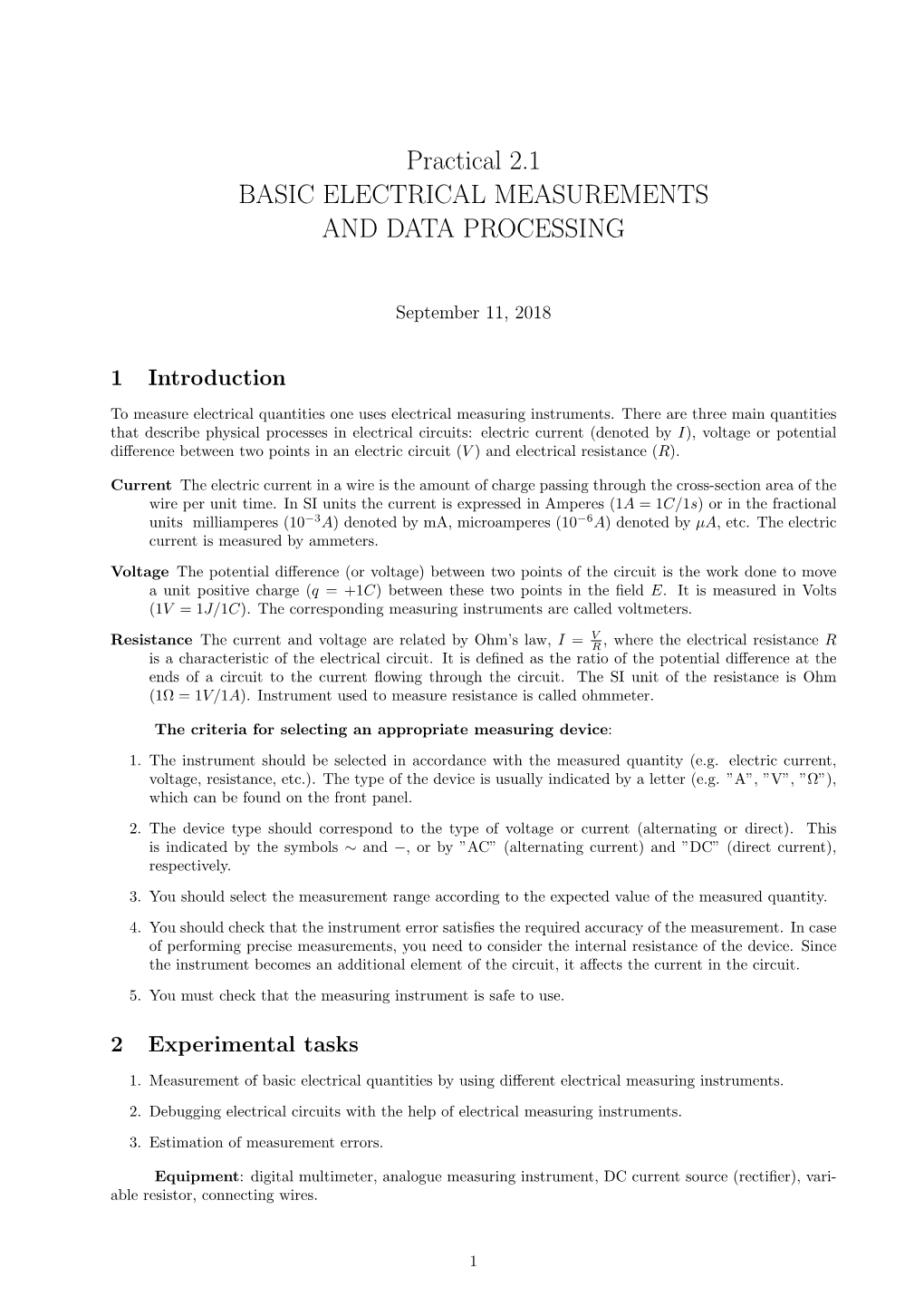 Practical 2.1 BASIC ELECTRICAL MEASUREMENTS and DATA PROCESSING