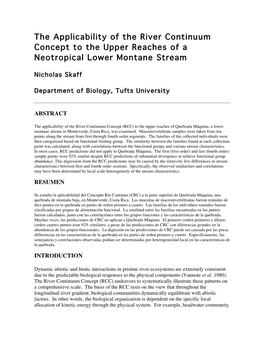 The Applicability of the River Continuum Concept to the Upper Reaches of a Neotropical Lower Montane Stream