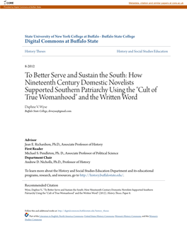 To Better Serve and Sustain the South: How Nineteenth Century