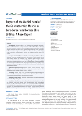 Rupture of the Medial Head of the Gastrocnemius Muscle in Late-Career and Former Elite Jūdōka: a Case Report