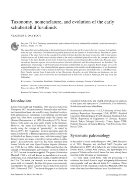 Taxonomy, Nomenclature, and Evolution of the Early Schubertellid Fusulinids