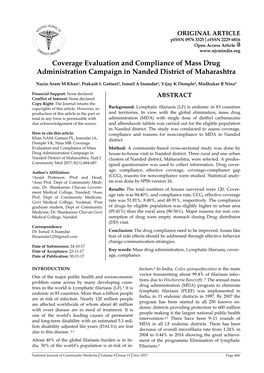 Coverage Evaluation and Compliance of Mass Drug Administration Campaign in Nanded District of Maharashtra