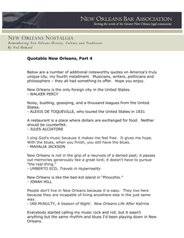 NEW ORLEANS NOSTALGIA Remembering New Orleans History, Culture and Traditions