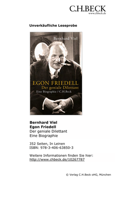 Egon Friedell Der Geniale Dilettant Eine Biographie