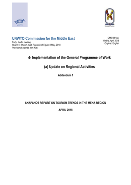 UNWTO Commission for the Middle East 4- Implementation of the General Programme of Work (A) Update on Regional Activities