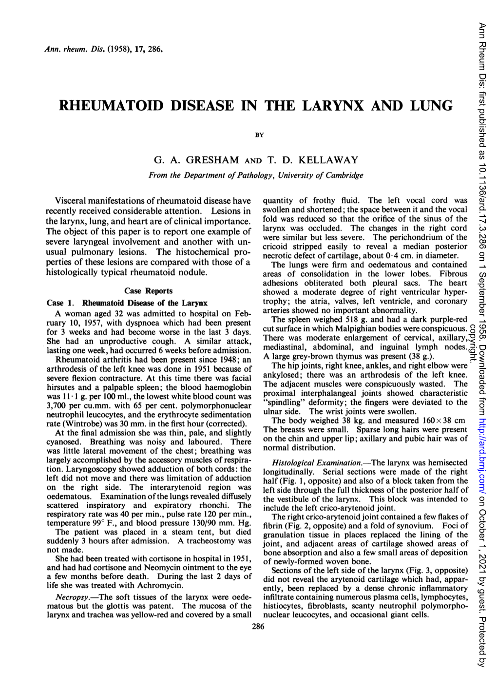 Rheumatoid Disease in the Larynx and Lung