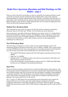 Radio Wave Spectrum Allocations and Dial Markings on Old Radios – Page 1