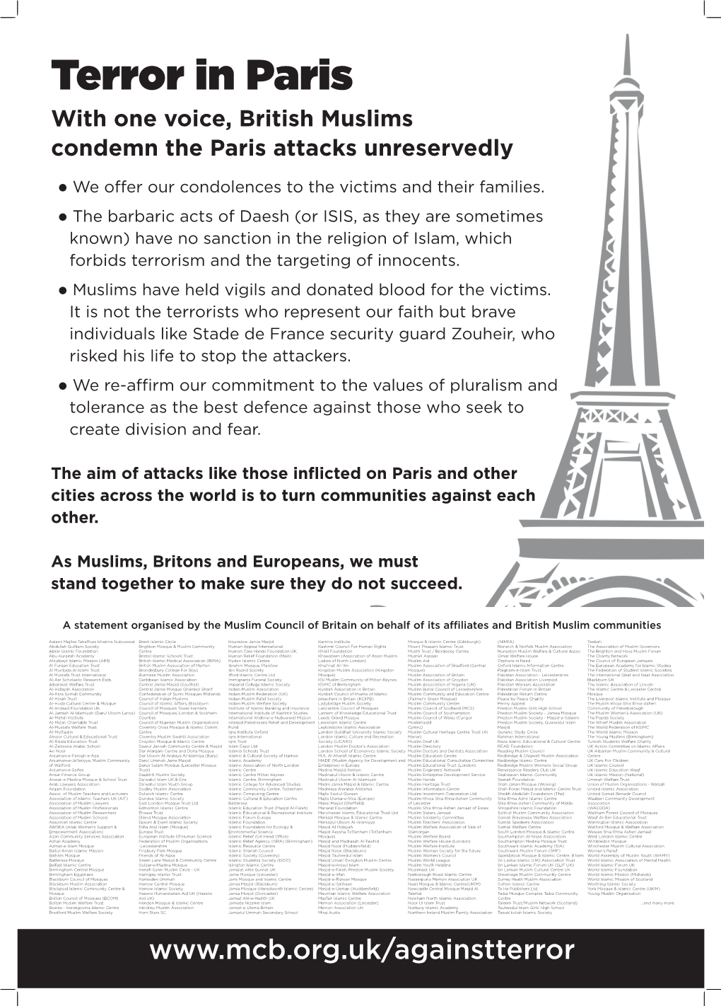 Terror in Paris with One Voice, British Muslims Condemn the Paris Attacks Unreservedly