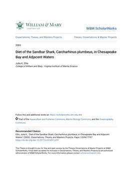 Diet of the Sandbar Shark, Carcharhinus Plumbeus, in Chesapeake Bay and Adjacent Waters