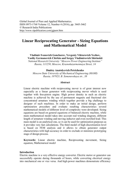 Linear Reciprocating Generator - Sizing Equations and Mathematical Model