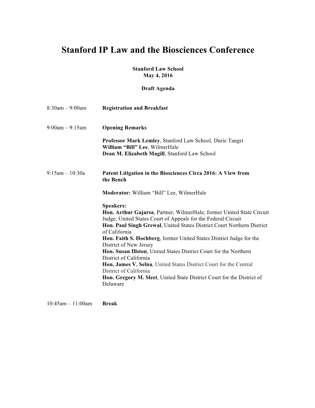 Stanford IP Law and the Biosciences Conference