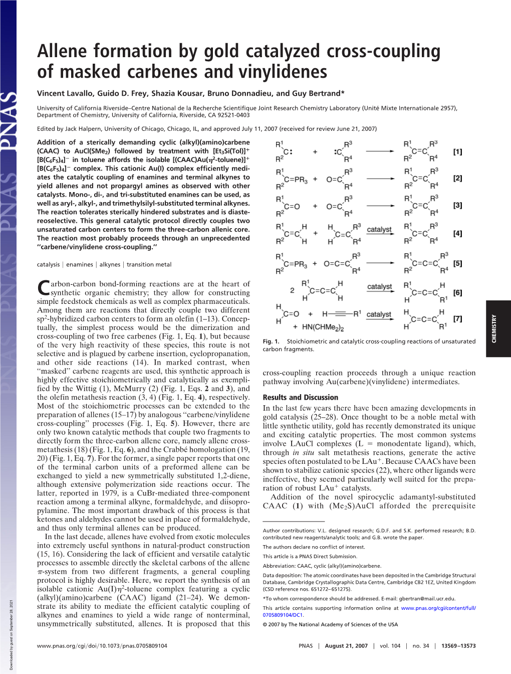 Allene Formation by Gold Catalyzed Cross-Coupling of Masked Carbenes and Vinylidenes