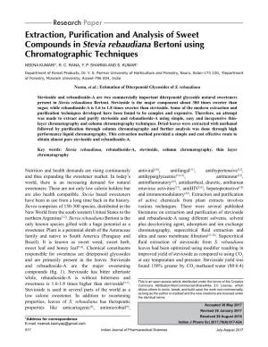 Extraction, Purification and Analysis of Sweet Compounds in Stevia Rebaudiana Bertoni Using Chromatographic Techniques