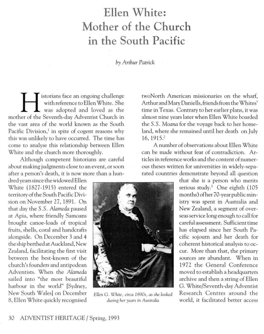 Ellen White: Mother of the Church in the South Pacific