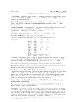 Simpsonite Al4(Ta, Nb)3O13(OH) C 2001-2005 Mineral Data Publishing, Version 1