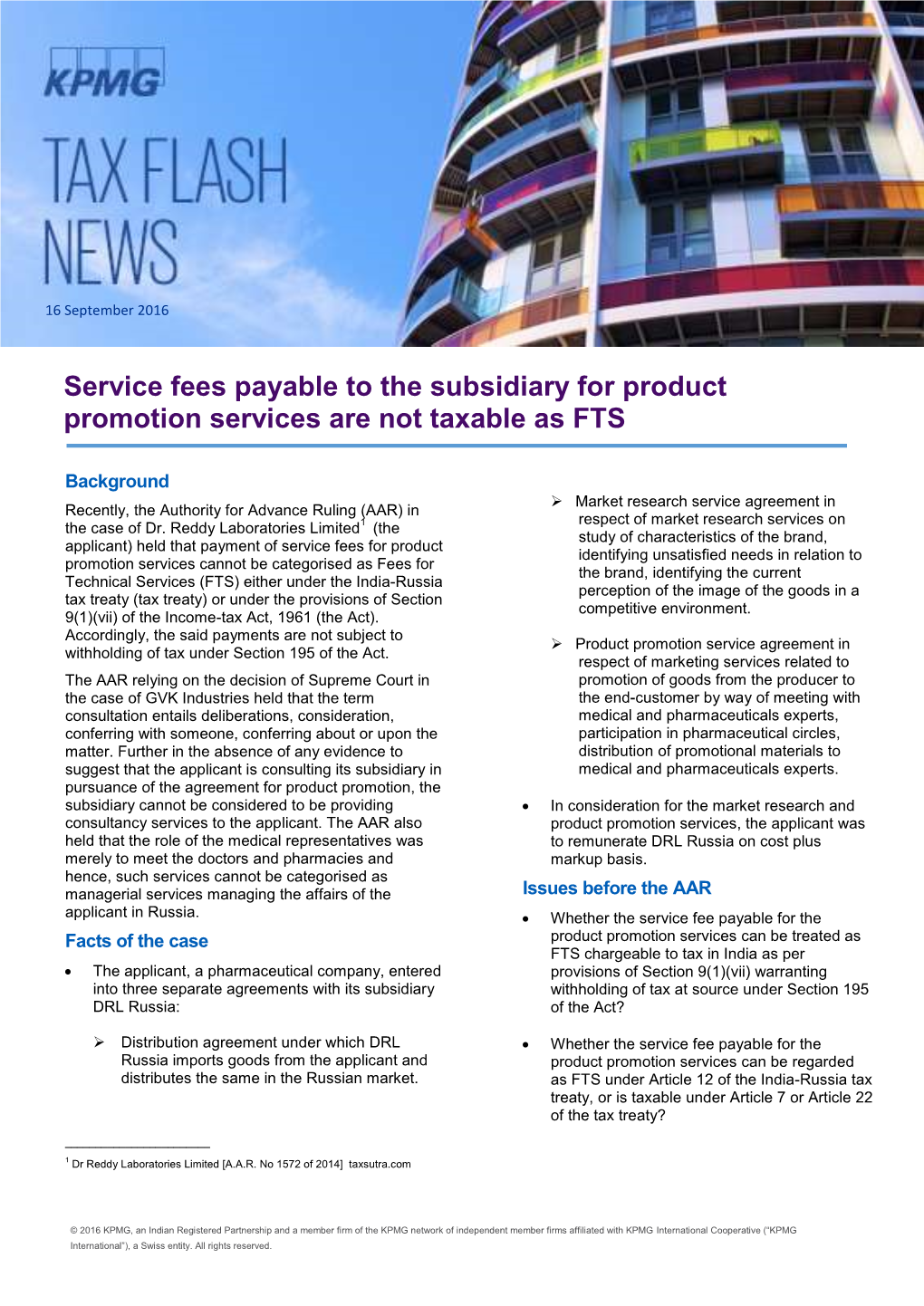 Service Fees Payable to the Subsidiary for Product Promotion Services Are Not Taxable As FTS