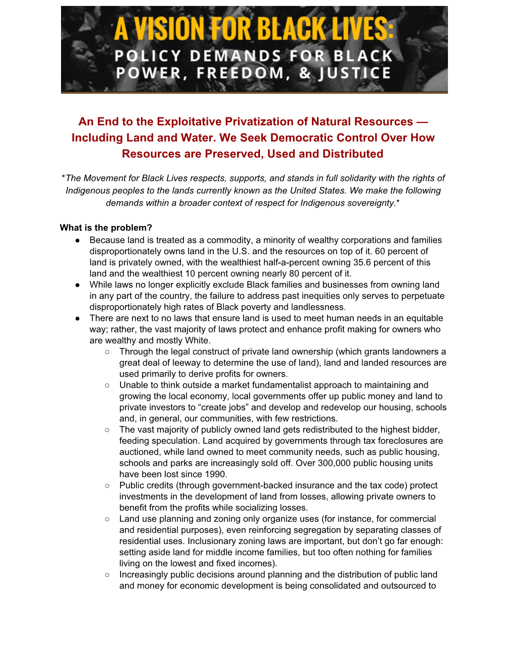 End Privatization of Resources Policy Brief