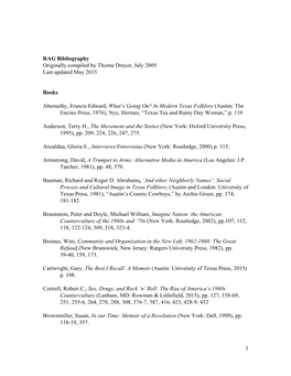 RAG Bibliography Originally Compiled by Thorne Dreyer, July 2005 Last Updated May 2015