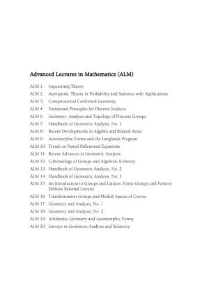 Advanced Lectures in Mathematics (ALM)