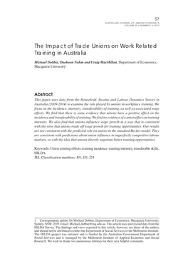 The Impact of Trade Unions on Work Related Training in Australia