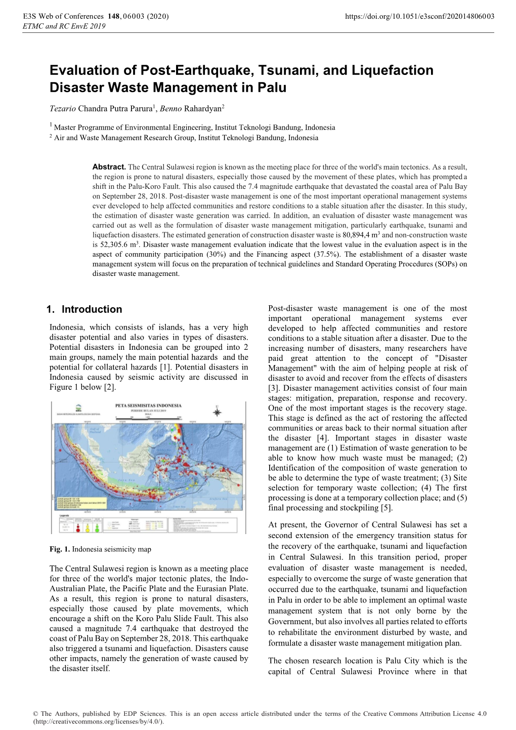 Evaluation of Post-Earthquake, Tsunami, and Liquefaction Disaster Waste Management in Palu