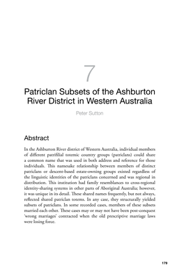 Patriclan Subsets of the Ashburton River District in Western Australia Peter Sutton