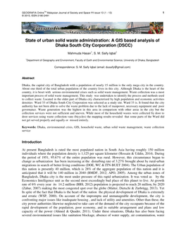 A GIS Based Analysis of Dhaka South City Corporation (DSCC)