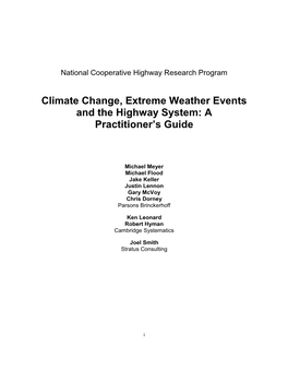 Climate Change, Extreme Weather Events and the Highway System: a Practitioner’S Guide