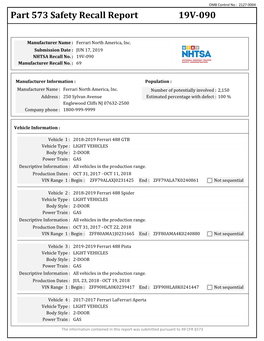 Part 573 Safety Recall Report 19V-090