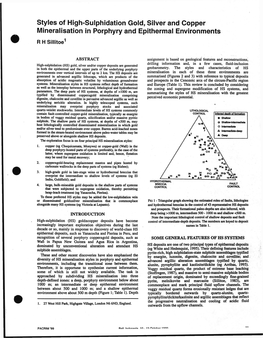 Styles of High-Sulphidation Gold, Silver and Copper Mineralisation in Porphyry and Epithermal Environments