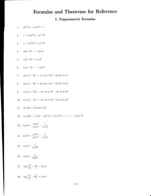 Calculus Formulas and Theorems
