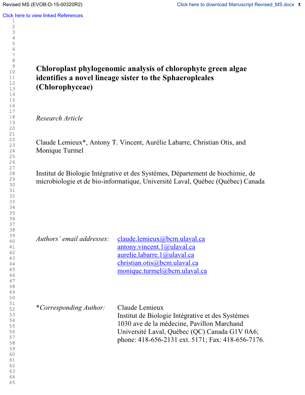 Chloroplast Phylogenomic Analysis of Chlorophyte Green